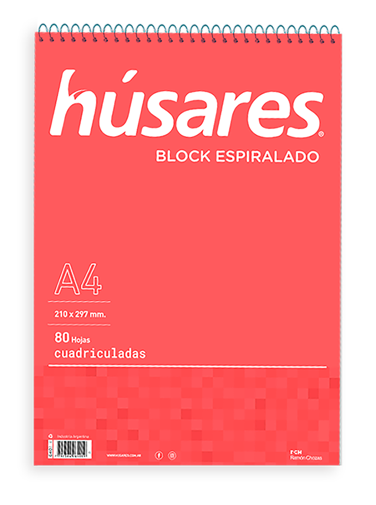 BLOCK HUSARES A4 ESPIRALADO X80H CUADRICULADO