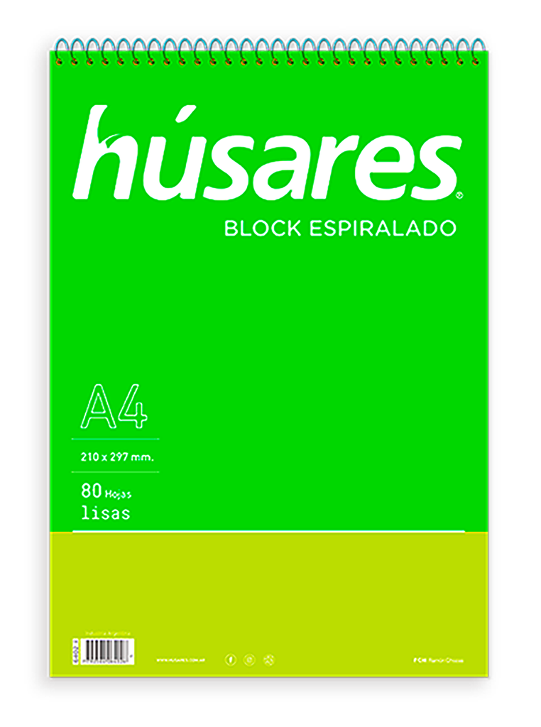 BLOCK HUSARES A4 ESPIRALADO X80H LISO