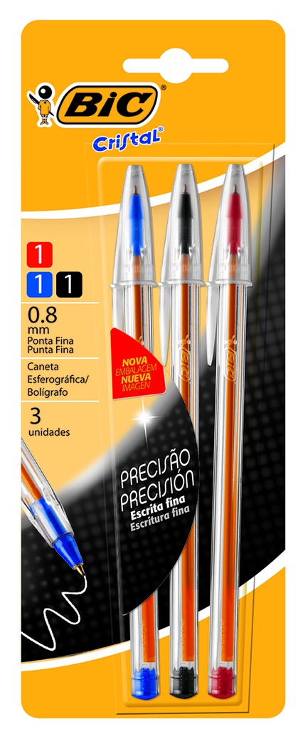 BOLIGRAFO BIC CRISTAL 0.8 X3 AZ/RO/NE