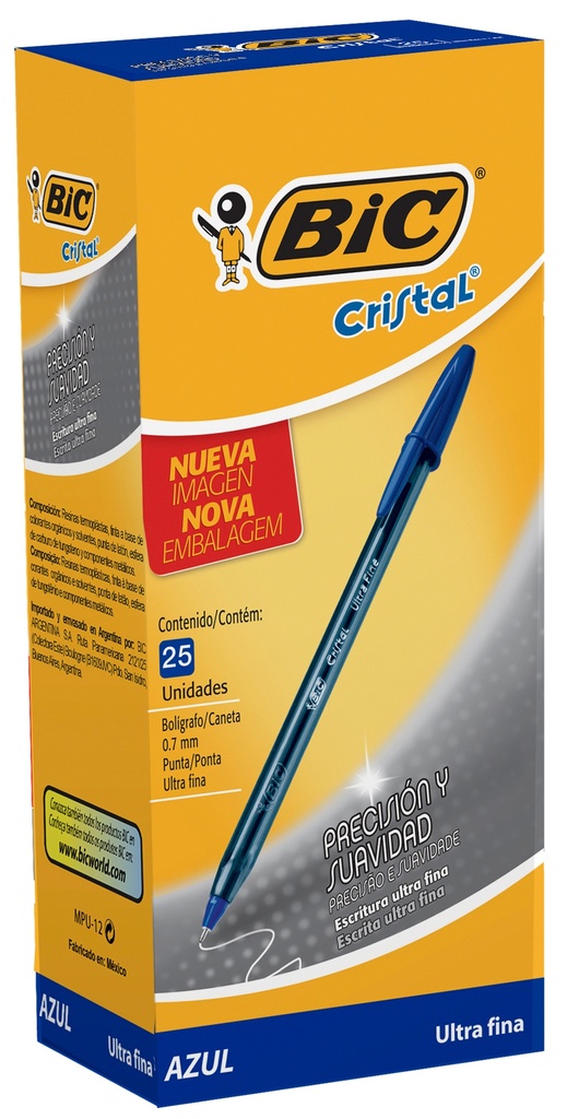 BOLIGRAFO BIC CRISTAL 0.7 X25 AZUL PRECISION Y SUAVIDAD