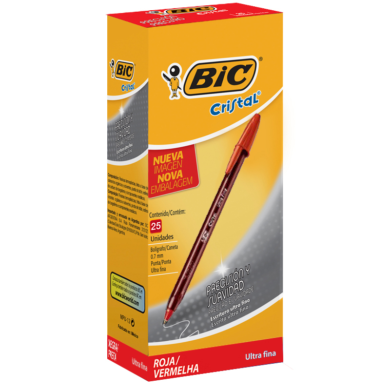 BOLIGRAFO BIC CRISTAL 0.7 X25 ROJO PRECISION Y SUAVIDAD