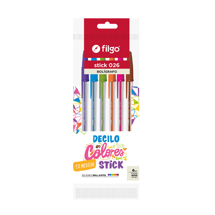 BOLIGRAFO FILGO 026 STICK X 6 SURTIDOS