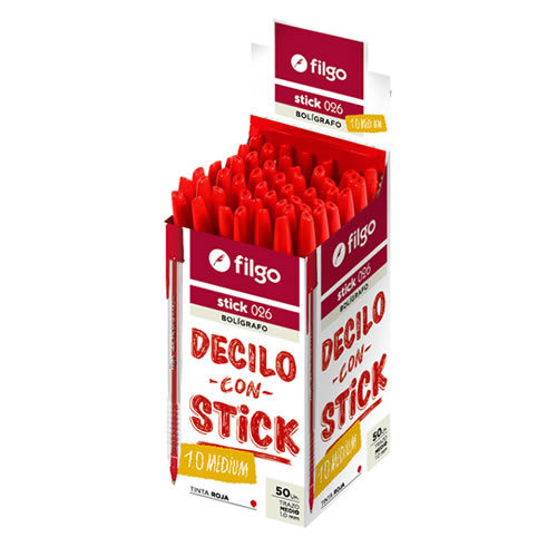 BOLIGRAFO FILGO 026 STICK 1.0MM X50 ROJO