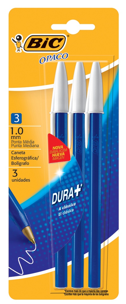 BOLIGRAFO BIC OPACO 1.0 X3 DURA+ AZUL