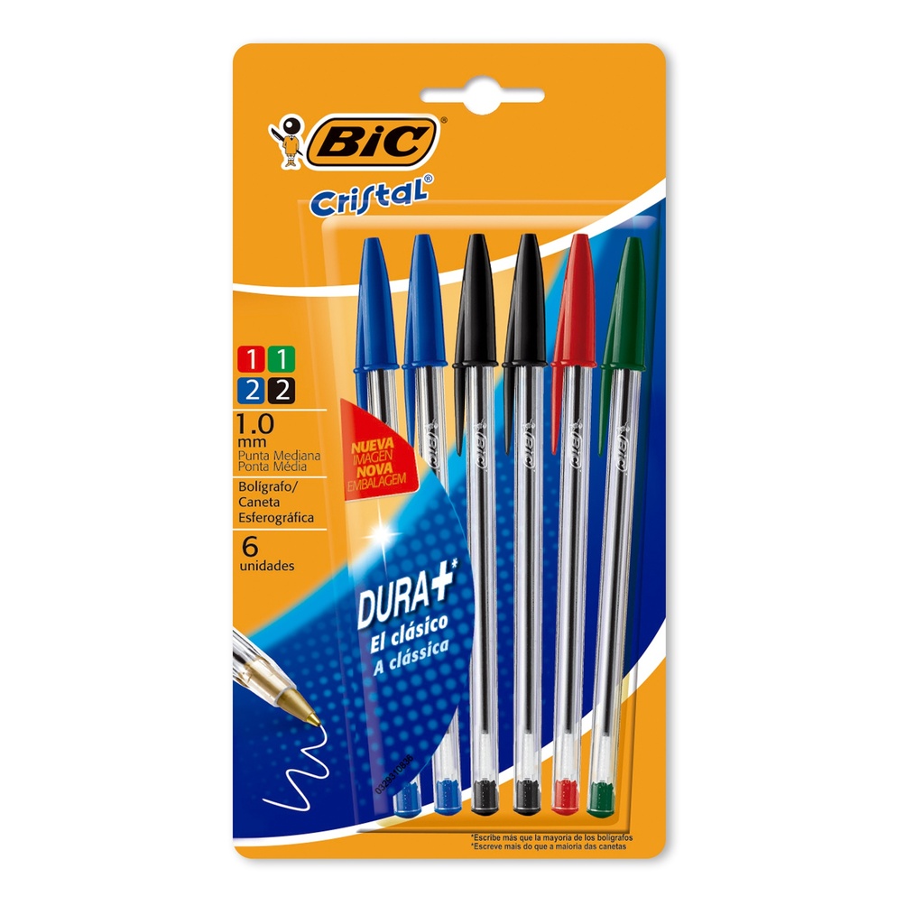 BOLIGRAFO BIC CRISTAL 1.0 X6 SURTIDO