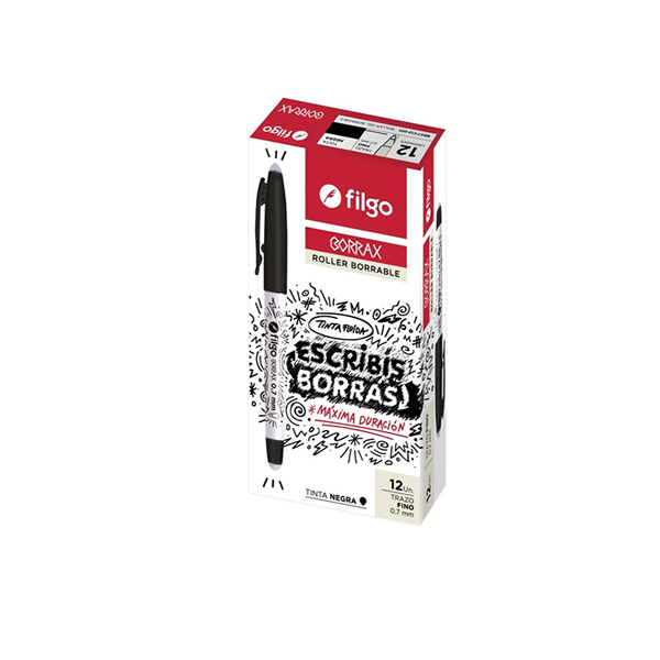 BOLIGRAFO FILGO GEL BORRABLE BORRAX 0.7 X12 NEGRO