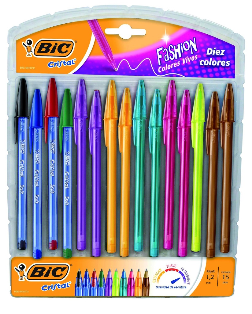 BOLIGRAFO BIC CRISTAL FASHION 1.2 X15 SURTIDOS