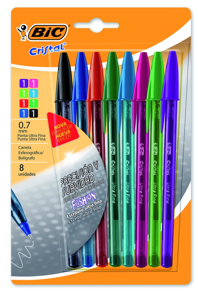 BOLIGRAFO BIC CRISTAL 0.7 X8 SURTIDO PRECISION Y SUAVIDAD