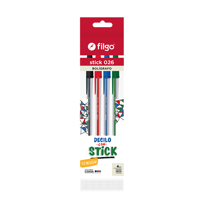 BOLIGRAFO FILGO 026 STICK X 4 SURTIDOS