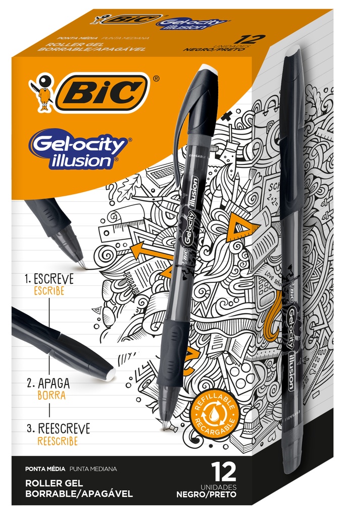 BOLIGRAFO BIC GELOCITY BORRABLE X12 NEGRO