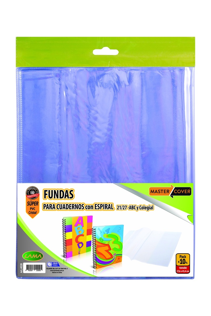 FUNDA PVC LAMA P/CUADERNO 21X27 ABC X10