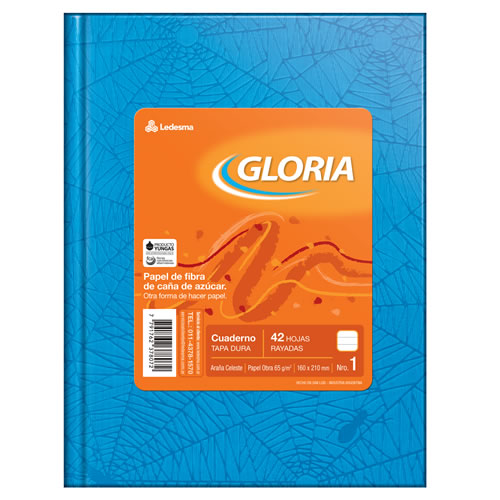 CUADERNO GLORIA T/D ARAÑA 42H CELESTE RAYADO