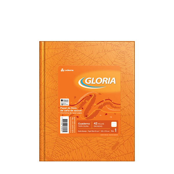 CUADERNO GLORIA T/D ARAÑA 42H NARANJA RAYADO