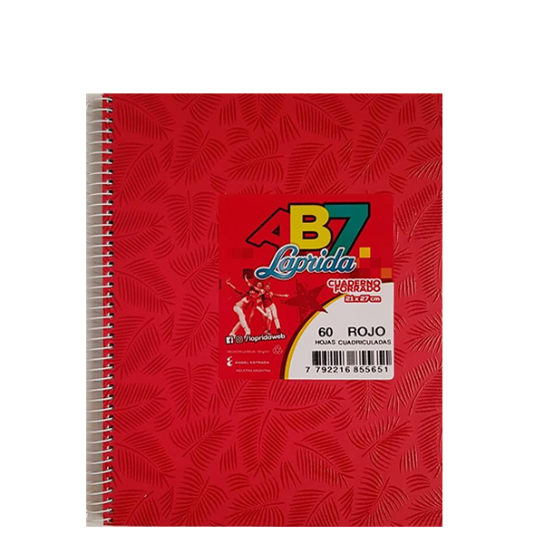 CUADERNO LAPRIDA AB7 21X27 60H ROJO CUADRICULADO