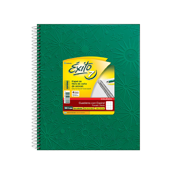 CUADERNO EXITO 7 ESP.21X27 100H VERDE CUADRICULADO