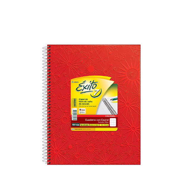 CUADERNO EXITO 7 ESP.21X27 100H ROJO CUADRICULADO