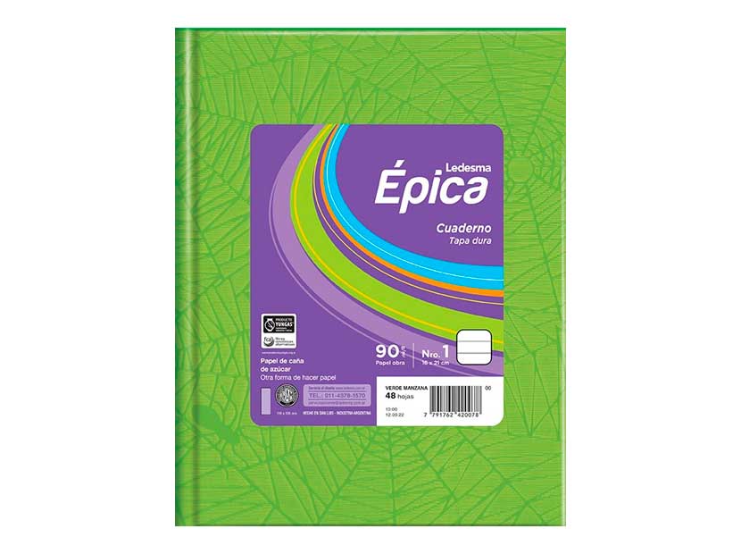 CUADERNO LEDESMA EPICA T/D ARAÑA 48H VERDE MANZANA RY