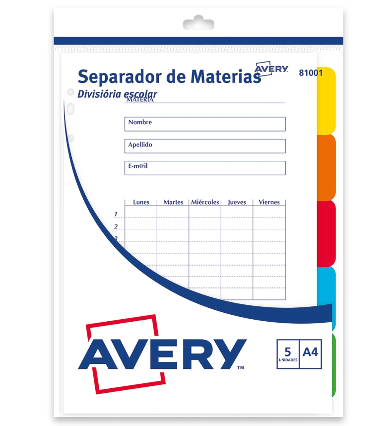 SEPARADOR AVERY ESCOLAR CON 5 LENGUETAS