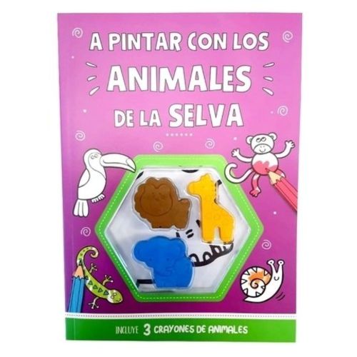 LIBRO DIVERTITE PINTANDO SELVA + CRAYONES Y STICKE