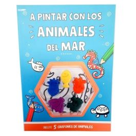 LIBRO DIVERTITE PINTANDO MAR + CRAYONES Y STICKERS