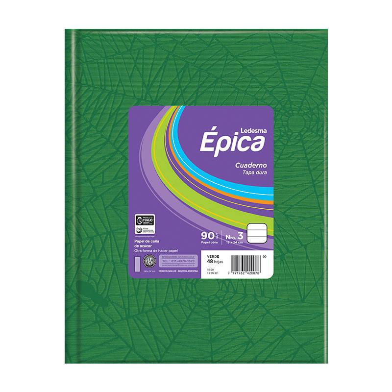 CUADERNO LEDESMA EPICA Nº3 T/D ARAÑA 48H VERDE CUADRICULADO