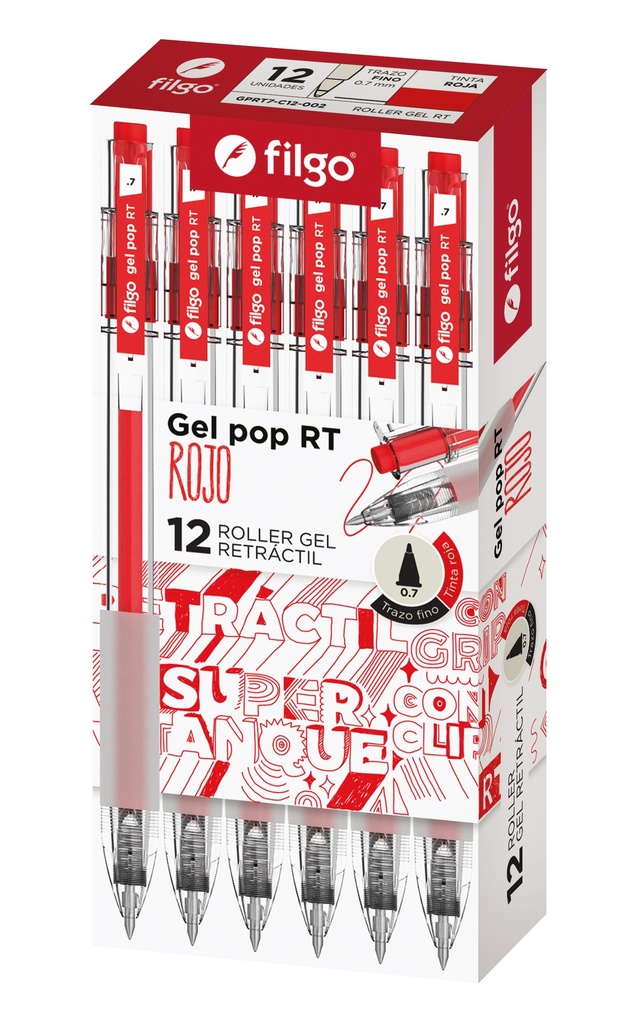 BOLIGRAFO FILGO GEL POP RT X12 ROJO