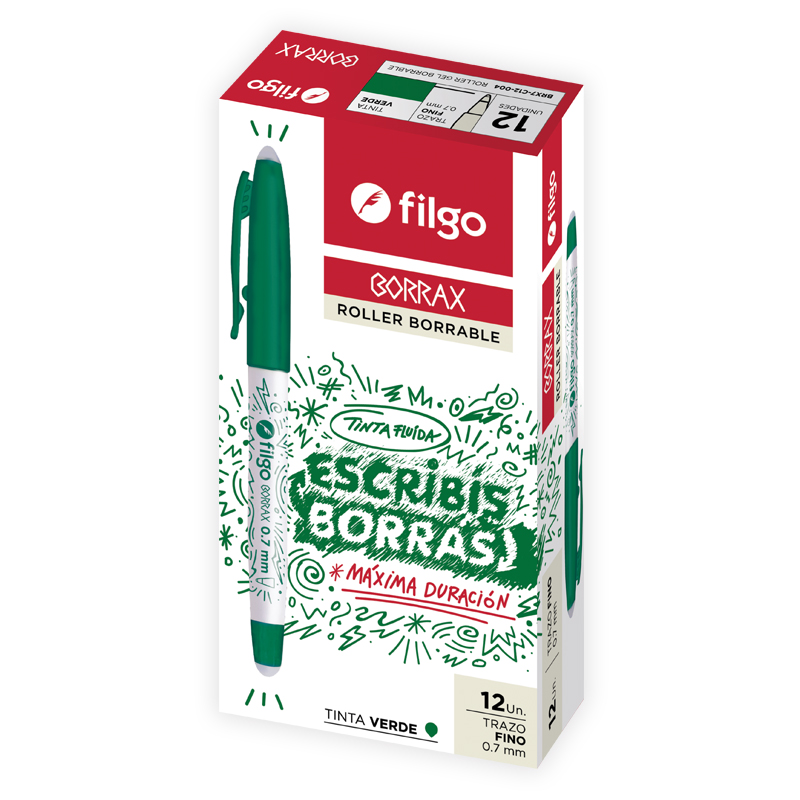 BOLIGRAFO FILGO GEL BORRABLE BORRAX 0.7 X12 VERDE