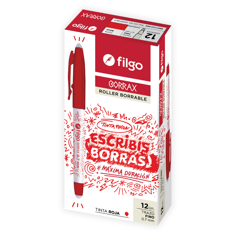 BOLIGRAFO FILGO GEL BORRABLE BORRAX 0.7 X12 ROJO