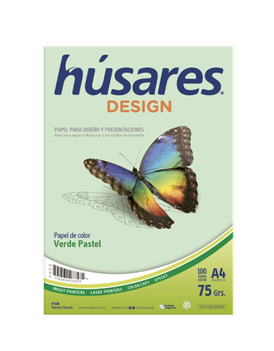 [7853] RESMA HUSARES DESIGN A4 75G X100H VERDE PASTEL