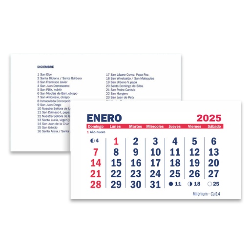 [CAL14] CALENDARIO MENSUAL 10X7.5MM X25 2025