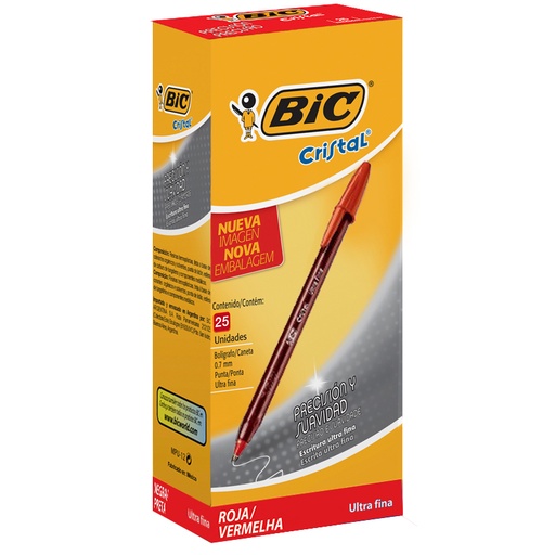 [902490] BOLIGRAFO BIC CRISTAL 0.7 X25 ROJO PRECISION Y SUAVIDAD