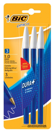 [908451] BOLIGRAFO BIC OPACO 1.0 X3 DURA+ AZUL