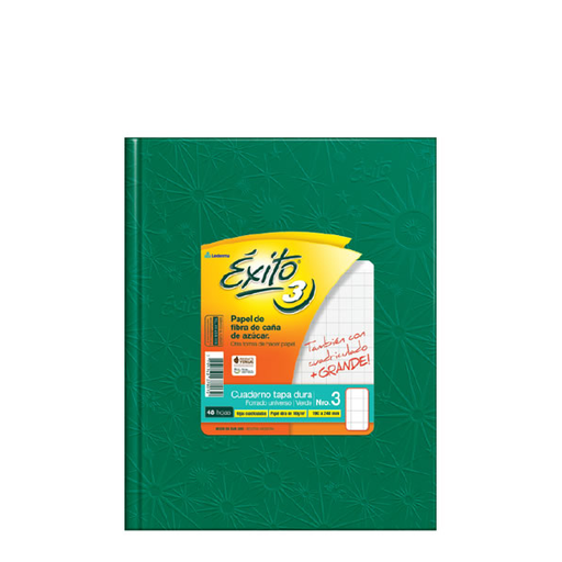 [103265] CUADERNO EXITO Nº3 FORRADO 48H VERDE CUADRO GRANDE