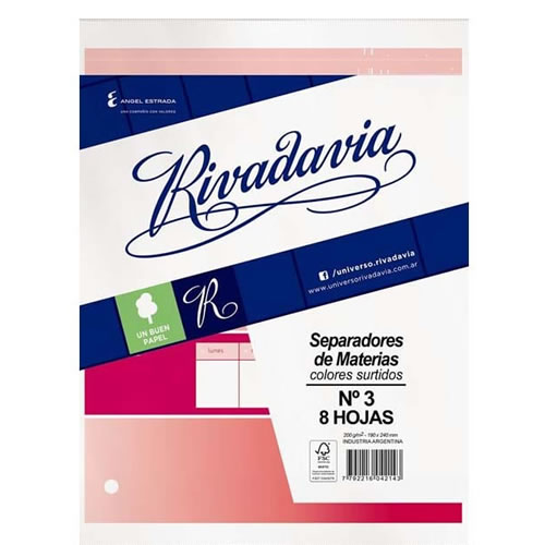 [522308] SEPARADOR RIVADAVIA ESCOLAR X8 CARTON